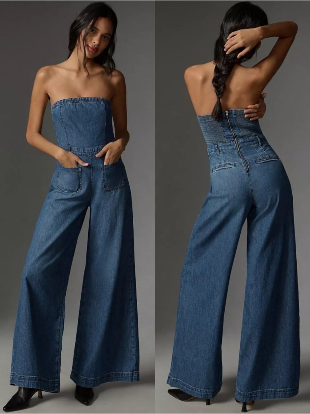 NEW NWT! ANTHRO PILCRO SKIPPER STRAPLESS JUMPSUIT SMOCKED BACK WIDE LEG sz 2